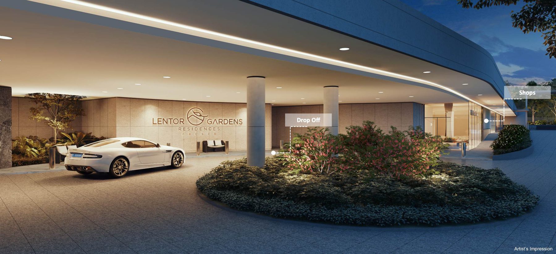 Artist's impression of the grand arrival drop-off at Lentor Gardens Residences