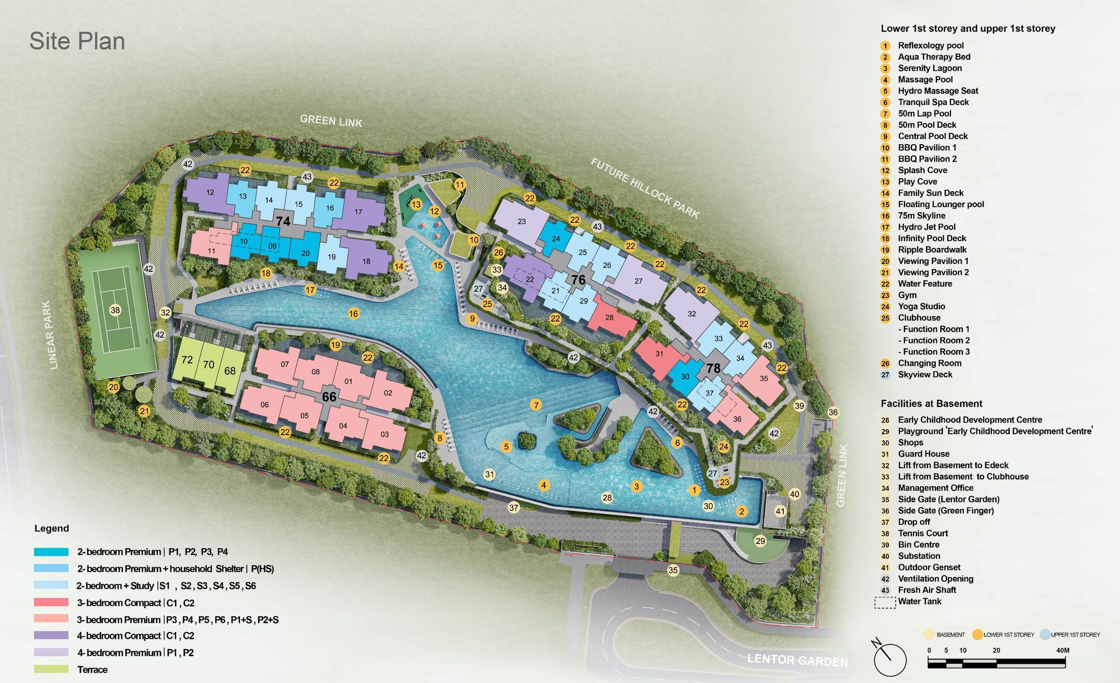 Lentor Gardens Residences site plan showing block layout, pools and facilities